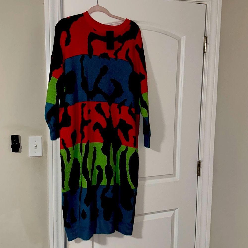 Colorful Printed Sweater Dress